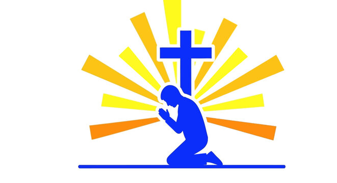 Man Kneeling in Prayer with Cross.
