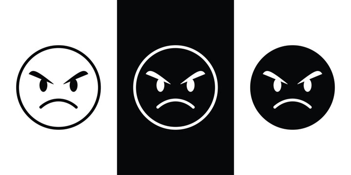 A set of angry face emojis in different colors and backgrounds