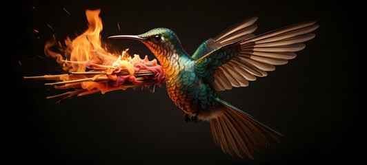 Fototapeta premium humming bird shaped matchstick carving,generative AI