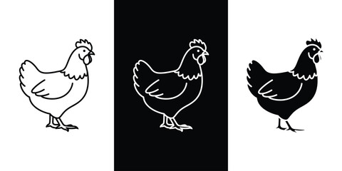 Fototapeta premium A set of three simple chicken illustrations in different colors and backgrounds