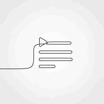 Minimalist continuous line art of a play button and text lines.