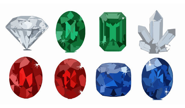 Gems and diamonds vector icon set jewelry crystal illustration