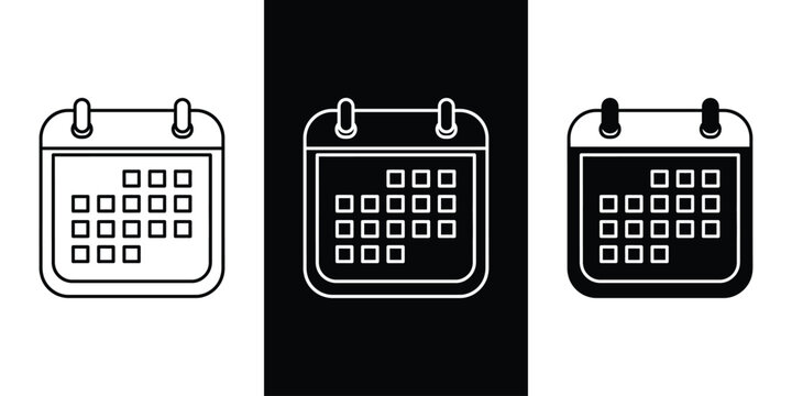 A set of calendar icons in different colors and styles on a white background