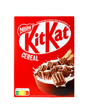 Kitkat cereal box with chocolate wafer flavor