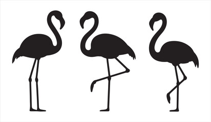 Obraz premium Minimal flamingo icons collection black silhouette tropical design
