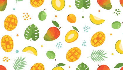 Obraz premium A vibrant tropical fruit pattern with colorful illustration of pineapples and mangoes