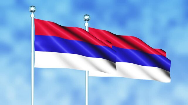 Republika Srpska National Flag Waving on Flagpole, Seamless Loop, Realistic 3D Animation