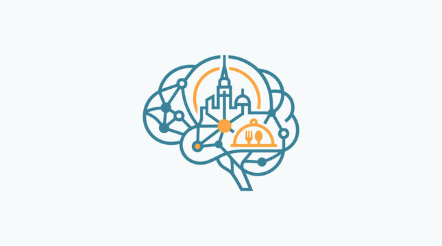 Conceptual Logo of Brain with Architectural and Culinary Elements
