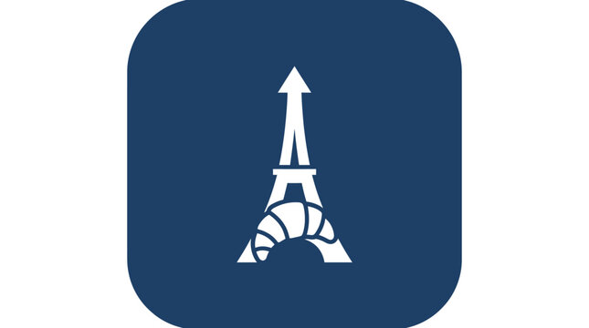 Eiffel Tower Logo with Croissant in Blue Square