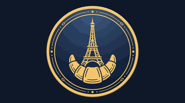 Parisian Emblem Eiffel Tower and Croissant Design