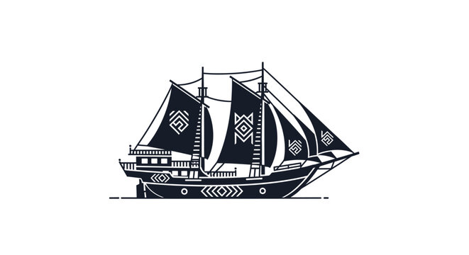 Vintage Sailing Ship with Sails.