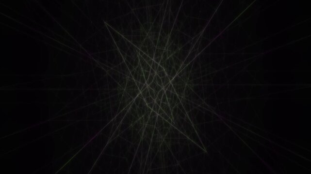 Abstract pattern of glowing green lines on a dark background with a starburst effect.