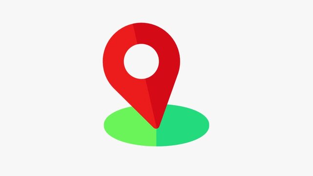 Simple 2D motion animation of a location pin icon appearing with smooth pop-up and pulse effect. Ideal for maps, GPS, navigation, and location-based application visuals.