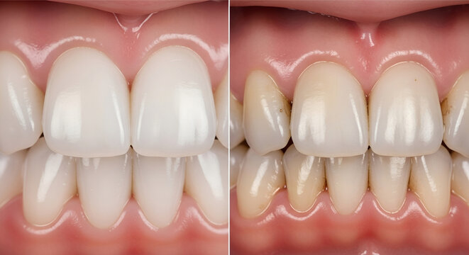 Comparison of healthy white teeth versus discolored and decayed teeth