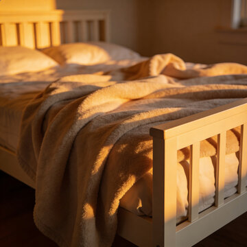 Unmade bed in a bedroom