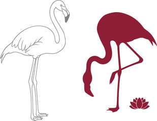 Fototapeta premium Flamingo Illustration Set in Minimalist and Elegant Styles with Lotus Flower for Nature and Wildlife Designs