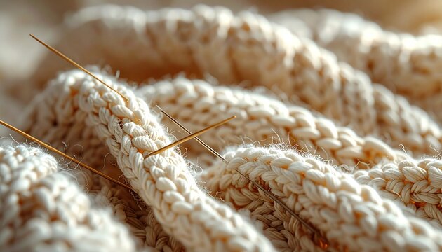 Unfertiger gestrickter Pullover mit Nadeln