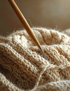Unfertiger gestrickter Pullover mit Nadeln