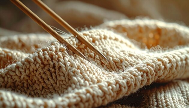 Unfertiger gestrickter Pullover mit Nadeln