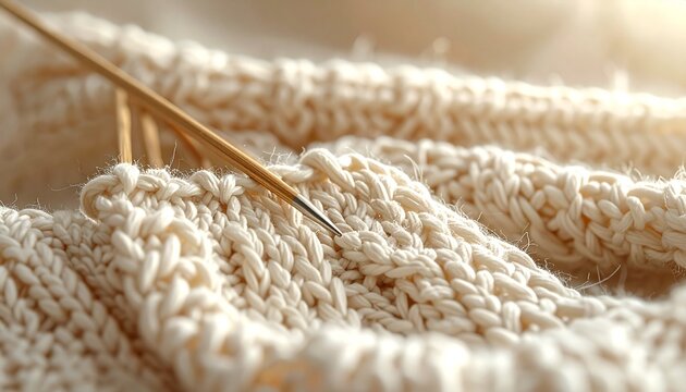 Unfertiger gestrickter Pullover mit Nadeln