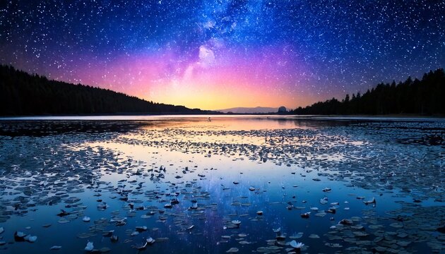 Mysterious nature concept of an infinite universe reflected in water
