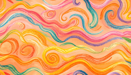 Obraz premium Abstract watercolor wavy lines pattern in vibrant pastel colors with swirling textures and energetic flow, perfect for backgrounds