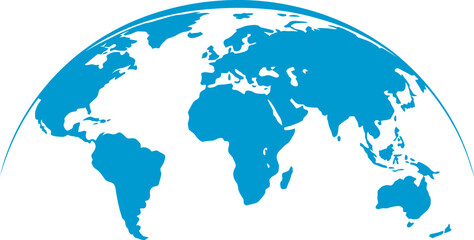 Obraz premium Curved world map silhouette, half globe of blue Earth, global business geography, international continents, Africa Asia America Europe Australia, travel vector infographic