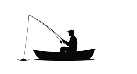 A lone fisherman in a boat captured as a striking silhouette © MDHANZALA
