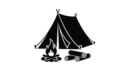 A simple black tent with a campfire depicted as a silhouette © MDHANZALA