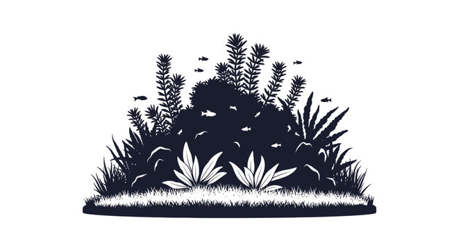 Black silhouette of various plants growing.