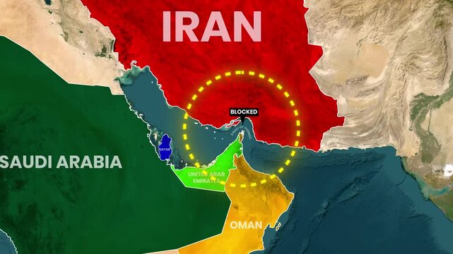 Strait of Hormuz blockage on the Middle East world map video