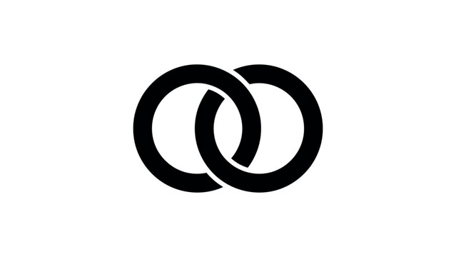 Two interlocking black rings on white