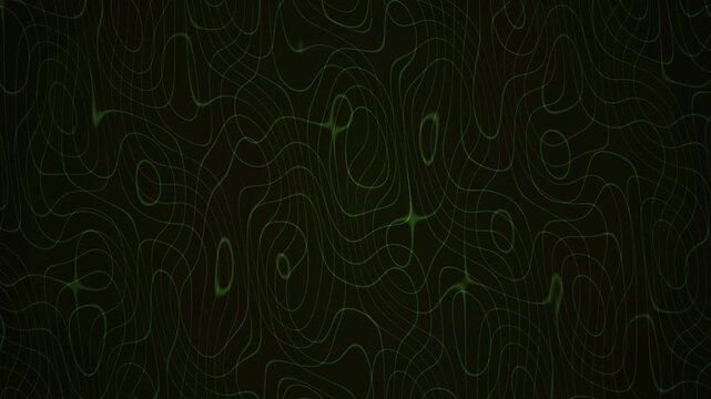 Dark green abstract background with glowing neon green lines and shapes forming a topographic map pattern