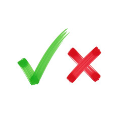 Obraz premium Green brush stroke style check mark and a red brush stroke style cross mark comparison symbols