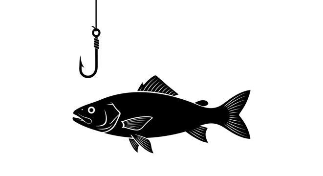 Fish Hanging from Fishing Hook Silhouette.