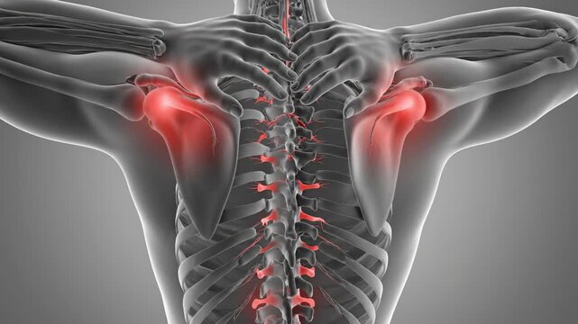 Human anatomy Back pain highlighted in red on a skeletal structure