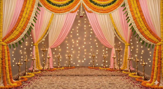 Indian Wedding Stage Decoration with Marigold Flowers