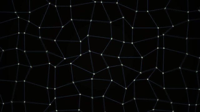 Geometric pattern of white lines and dots on a black background with a white space below, creating a network-like design.