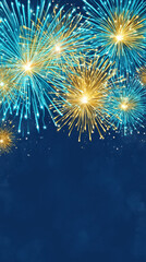 Fototapeta premium Vibrant blue and gold fireworks display illuminates night sky