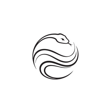 Minimalist circular snake logo design with clean black lines.