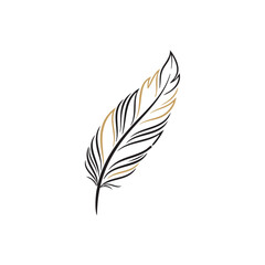 Fototapeta premium Elegant feather quill logo with gold and black line art