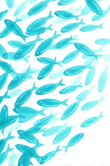 Obraz premium Close-up of a school of fishes in the sea, painting. 
