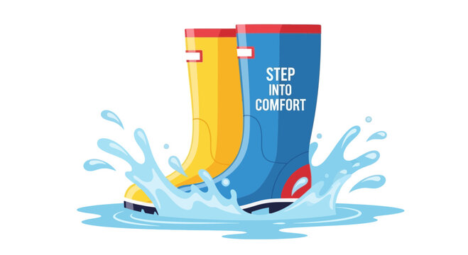 Rain boots, waterproof footwear, rubber boots, comfort shoes, yellow and blue