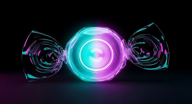Glowing Neon Candy - A Vibrant Digital Art Illustration on Black Background.