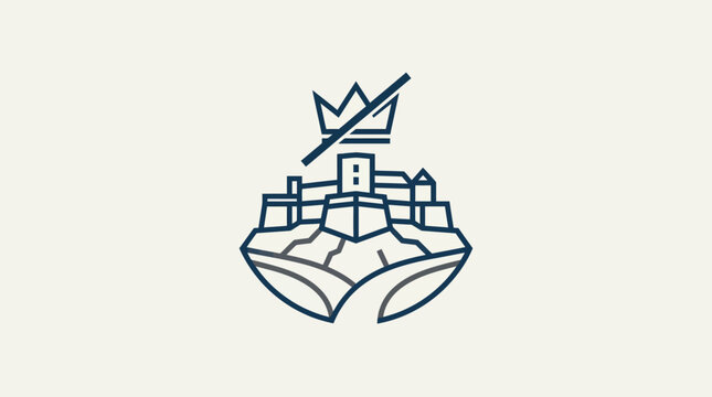 Abstract Line Art of Fortress with Overthrown Crown
