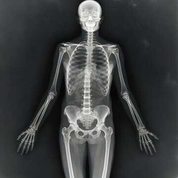 X-Ray van het Menselijk Lichaam, Medische Anatomie Illustratie met Skeletstructuur en Transparante R&ouml;ntgenstijl