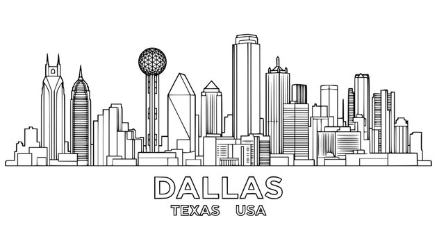 DALLAS TEXAS USA SKYLINE TRAVEL City scape Building Line art Vector Illustration design - Dallas City