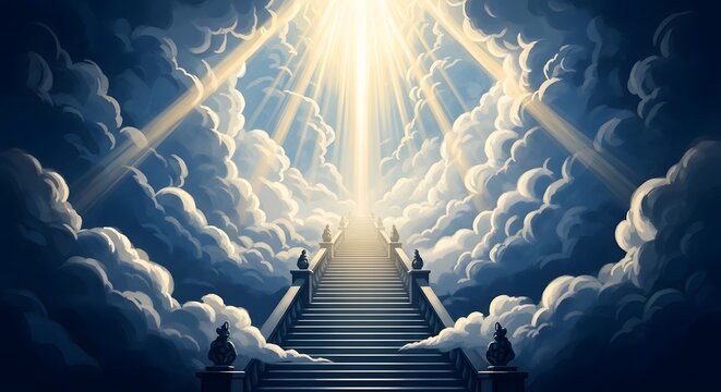 Stairway to heaven a radiant path through clouds and divine light
