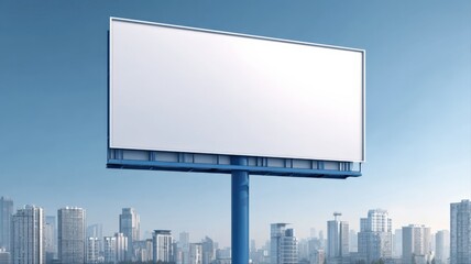 Fototapeta premium Blank Billboard Mockup Against Cityscape and Blue Sky Ready for Advertising Campaign and Commercial