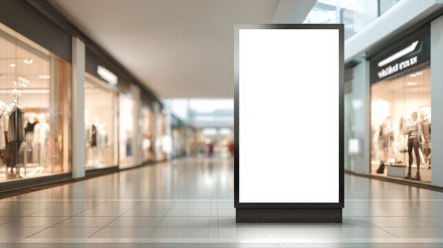 Modern Digital Billboard Mockup Display in Shopping Mall, Blank White Screen for Advertising